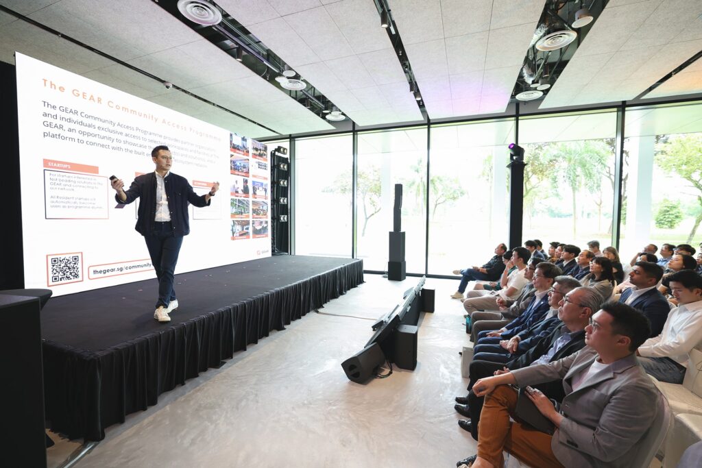 Photo of Luke Wu, head of innovation at Kajima Development, speaking during Future City Festival 2.0 about the community access program introduced by the company.